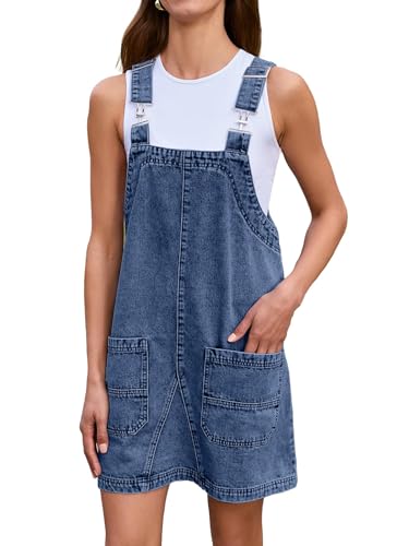 BerryGo Damen Denim Overall Kleid Jeans Ärmellos Strampler 2024 Mini Latzkleid Shorts Pulloverkleid mit Tasche, Demin Blue, Large von BerryGo