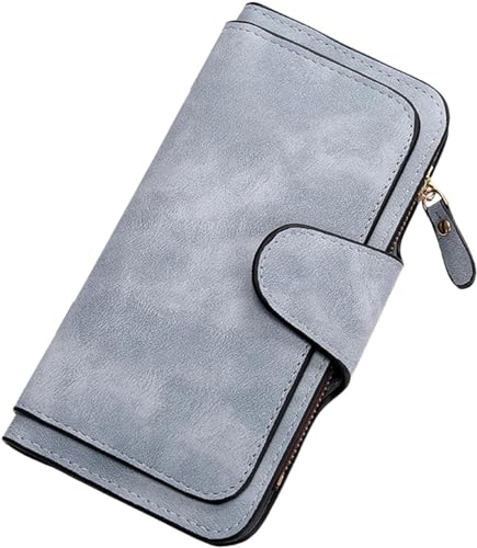 Berrynight Dreifach gefaltete Geldbörse aus PU-Leder für Damen, Retro-Glamourös, mehrere Fächer, modische lange Geldbörse, Kreditkarten-Clutch, blau von Berrynight