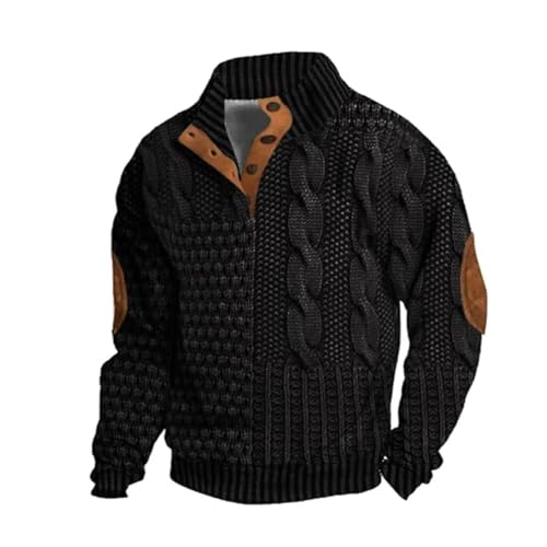 Berrynight Herren Casual Retro Kaschmir Stehkragen Knopf Sweatshirt Stilvolle Vintage Tops Knöpfe Langarm Pullover, Schwarz , XXXXX-Large von Berrynight