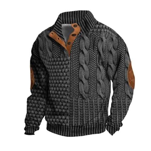 Berrynight Herren Casual Retro Kaschmir Stehkragen Knopf Sweatshirt Stilvolle Vintage Tops Knöpfe Langarm Pullover, dunkelgrau, M von Berrynight