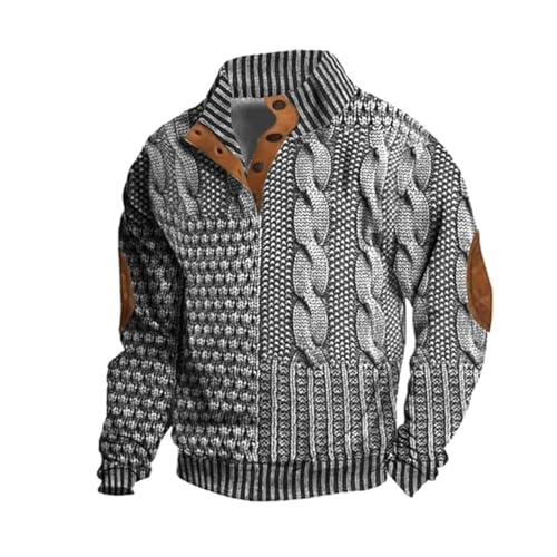 Berrynight Herren Casual Retro Kaschmir Stehkragen Knopf Sweatshirt Stilvolle Vintage Tops Knöpfe Langarm Pullover, grau, XXXXL von Berrynight