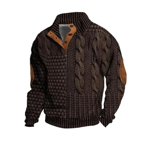 Berrynight Herren Casual Retro Kaschmir Stehkragen Knopf Sweatshirt Stilvolle Vintage Tops Knöpfe Langarm Pullover, khaki, XXXXL von Berrynight