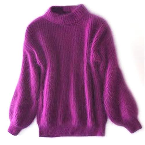 Berrynight Lockerer warmer Pullover aus Kaschmirmischung,Lockerer einfarbiger Strickpullover mit Rundhalsausschnitt,Flauschiger flauschiger Plüschpullover, violett, One size von Berrynight