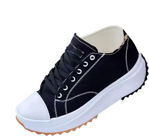 Elsvia Orthopädische Schuhe für Damen, Segeltuch, atmungsaktiv, lässig, höhenerhöhend, Plateau-Sneaker, Schuhe für Damen, Schwarz , 39.5 EU von Berrynight