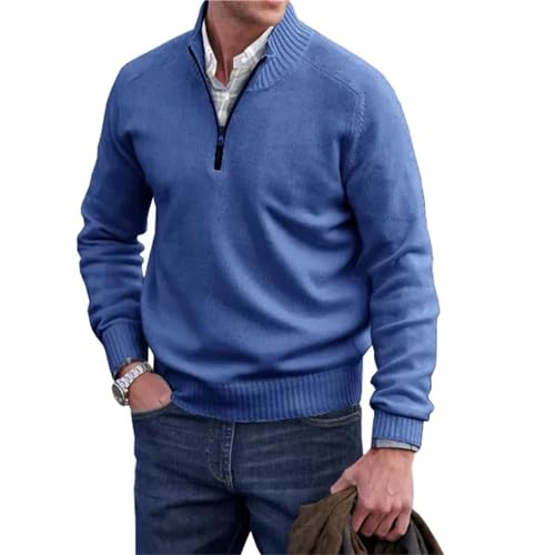 Herren-Pullover mit Kaschmir-Reißverschluss, Herrenpullover, Strickpullover mit Rundhalsausschnitt (Blau, Größe M), blau von Berrynight