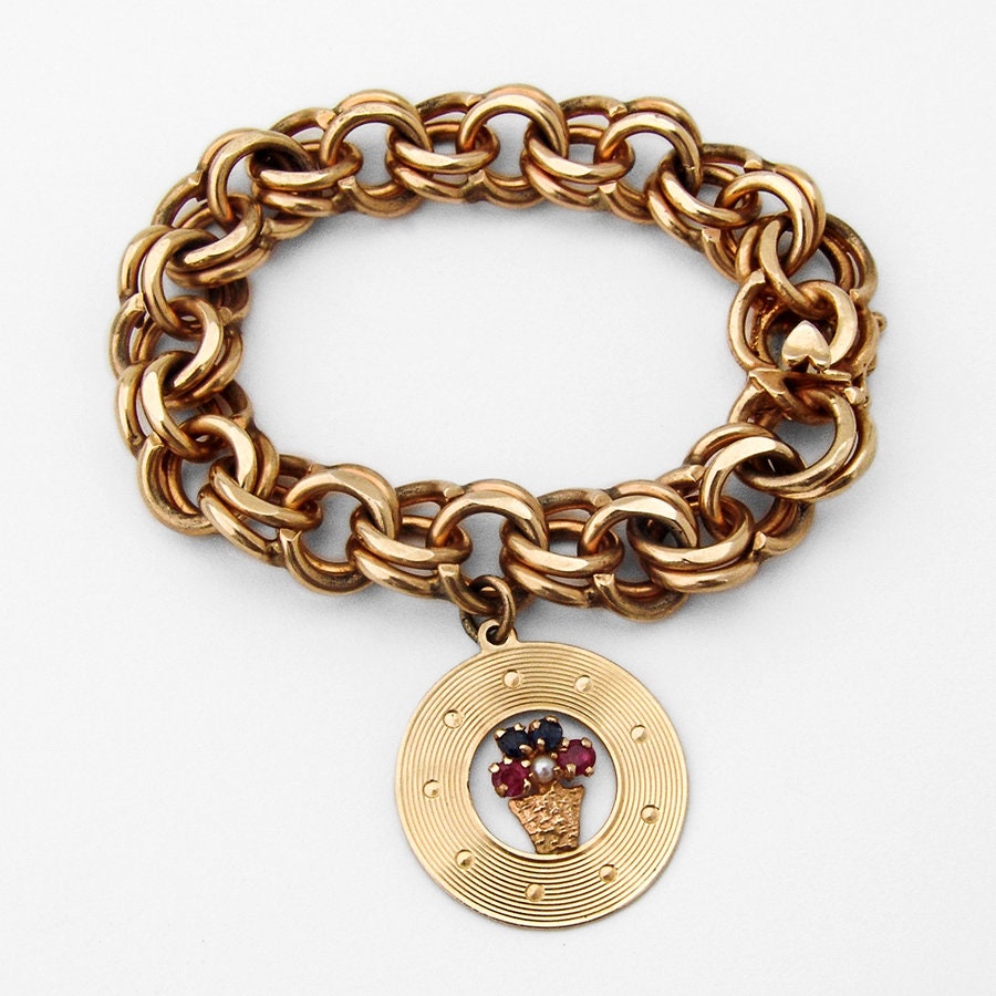 Chunky Chain Armband Großer Charme 14K Gold Edelsteine von BerrysGems