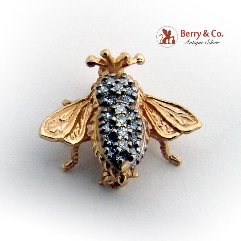 Figurale Bug Insekt Pin Single Cut Diamanten 14K Gelbgold von BerrysGems
