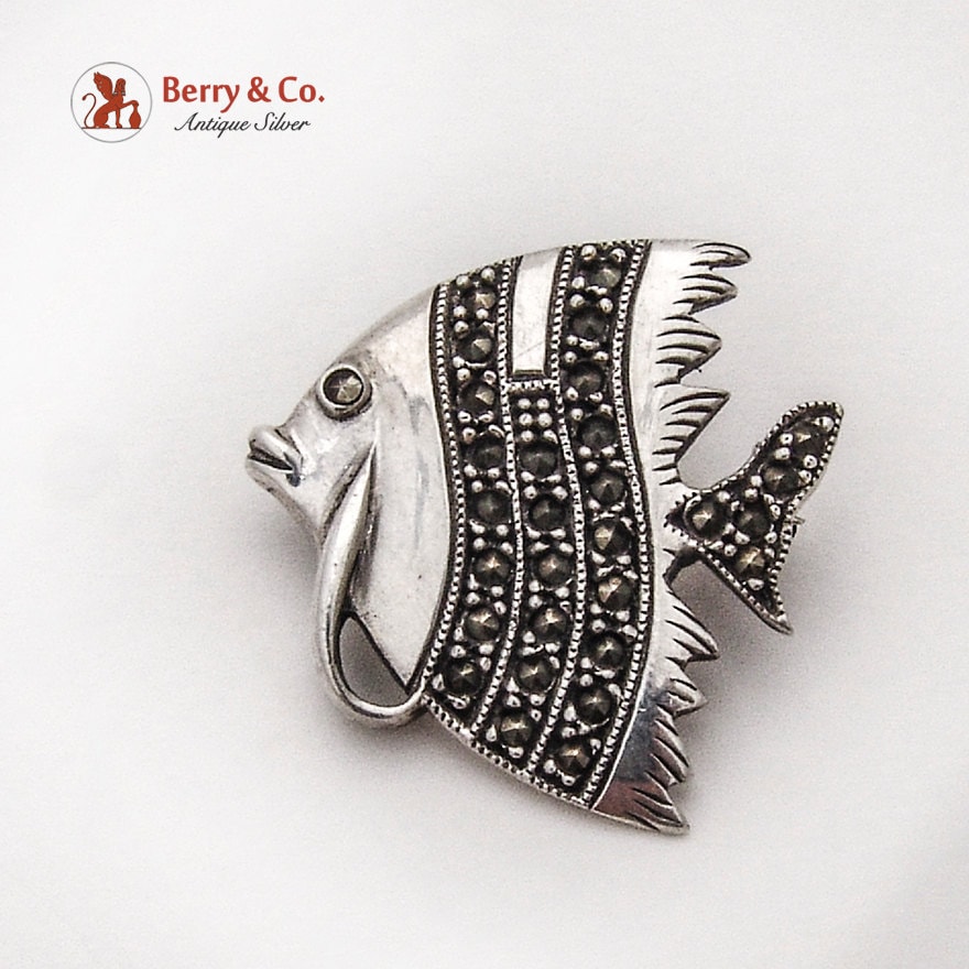 Figurale Fisch Brosche Anstecknadel Markasiten Sterling Silber Figurale Fisch Brosche Anstecknadel Markasiten Sterling Silber von BerrysGems