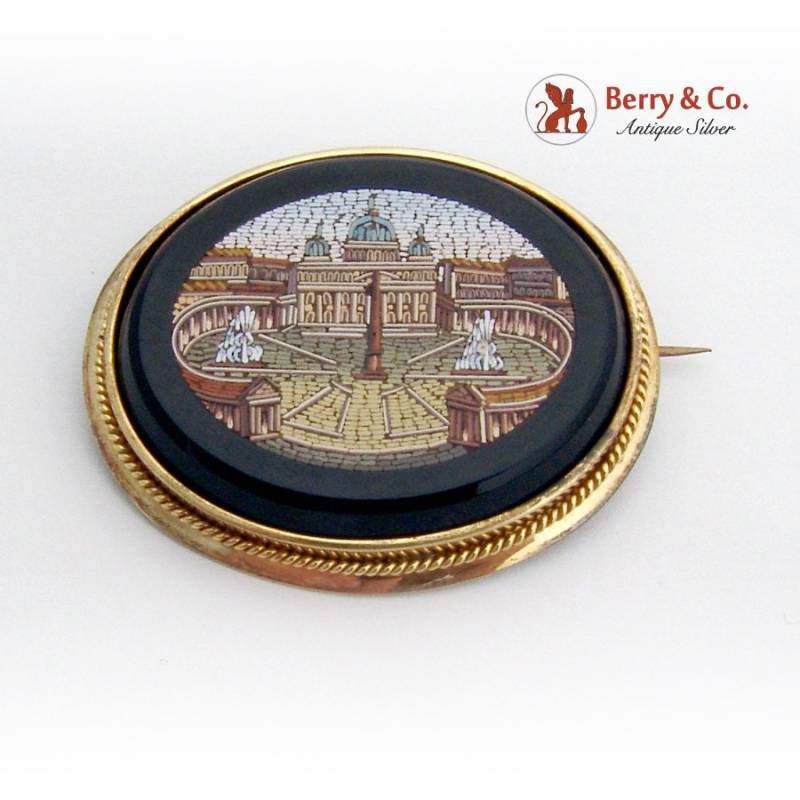 Große Antike Mikro Mosaik Onyx Brosche 14K Gelbgold Rahmen Große Antike Mikro Mosaik Onyx Brosche 14K Gelbgold Rahmen von BerrysGems