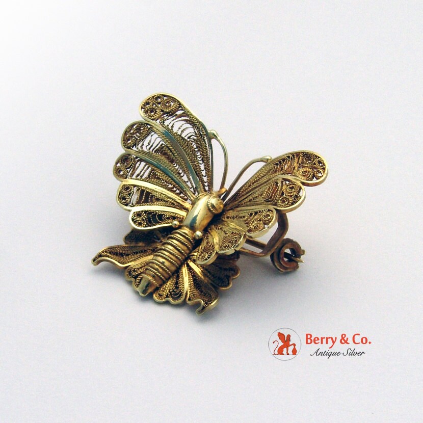 Im Angebot Verkauf Vintage Filigrane Schmetterlingsbrosche 585Er Gelbgold Im Angebot Verkauf Vintage Filigrane Schmetterlingsbrosche 585Er Gelbgold von BerrysGems