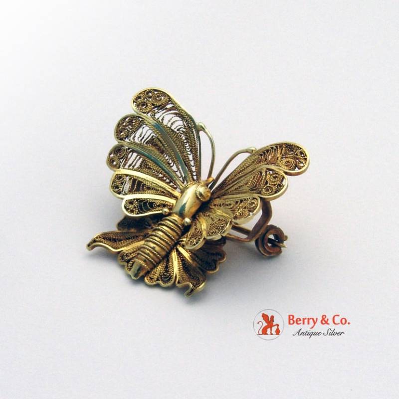 Im Angebot Verkauf Vintage Filigrane Schmetterlingsbrosche 585Er Gelbgold von BerrysGems