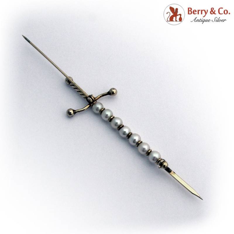 Im Angebot Verkauf Vintage Sward Brosche Anstecknadel 14 K Gold 7 Perlen Im Angebot Verkauf Vintage Sward Brosche Anstecknadel 14 K Gold 7 Perlen von BerrysGems