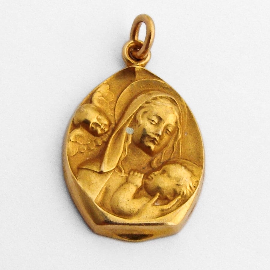 Madonna Mit Kind Cherub Anhänger 14Kt Gold von BerrysGems