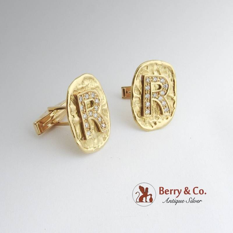 Manschettenknöpfe Monogramm R 18 K Gold Diamanten von BerrysGems