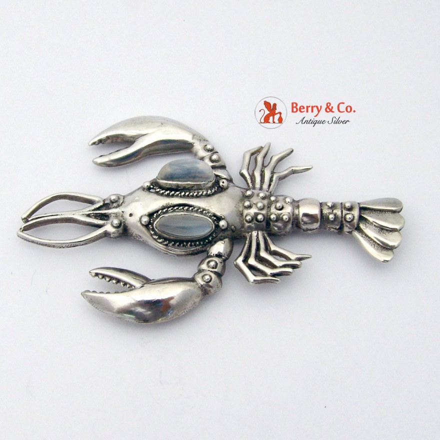 Vintage Hummer Brosche Mit 925 Sterling Silber Mondsteinen von BerrysGems