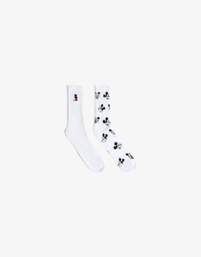 Bershka - 2er-Pack Micky-Maus-Socken in Weiß von Bershka
