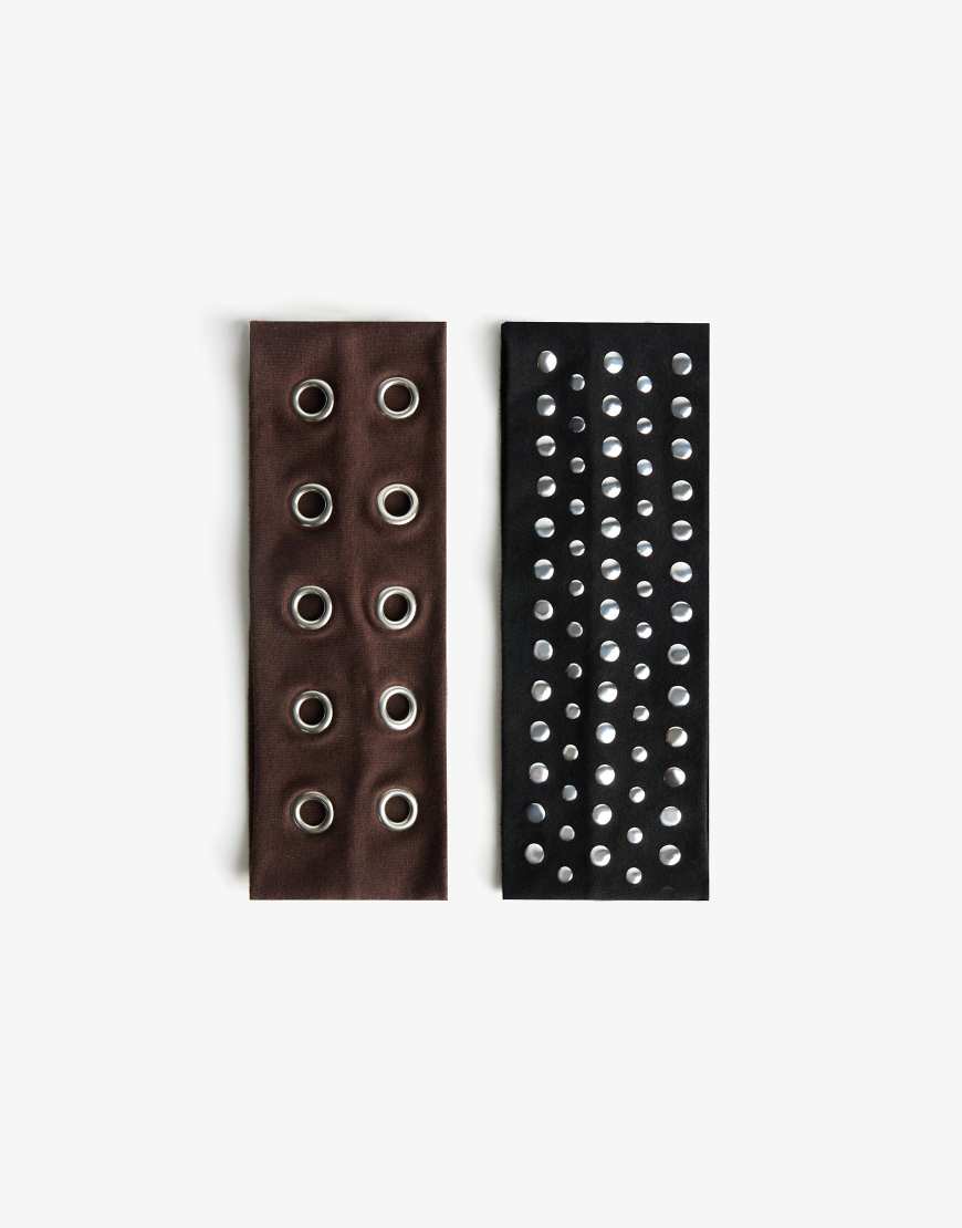 Bershka - 2er-Pack mit Nieten besetzte Stirnbänder in Schwarz Bershka - 2er-Pack mit Nieten besetzte Stirnbänder in Schwarz von Bershka