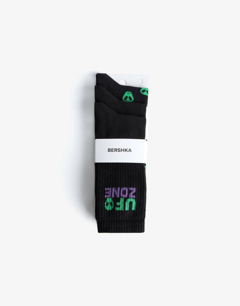 Bershka - 3er-Pack Socken in Schwarz mit Muster von Bershka