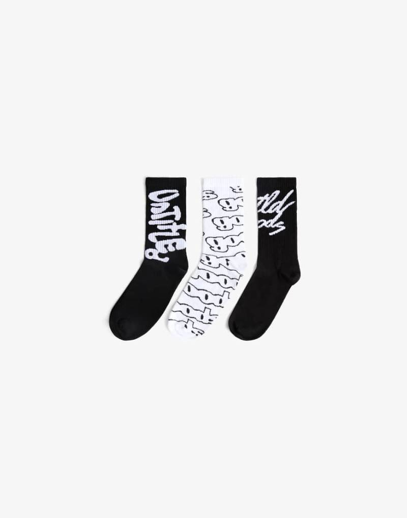 Bershka - 3er-Pack bedruckte Socken in Weiß von Bershka