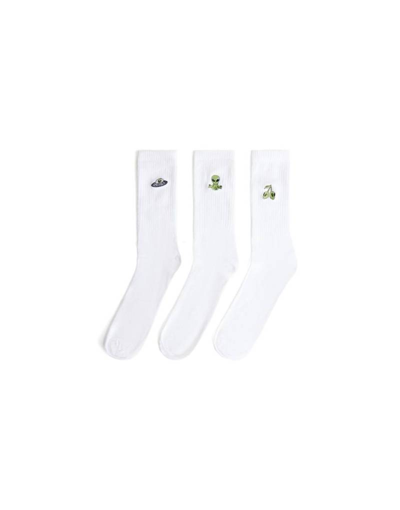 Bershka - 3er-Pack bestickte Socken in Weiß von Bershka