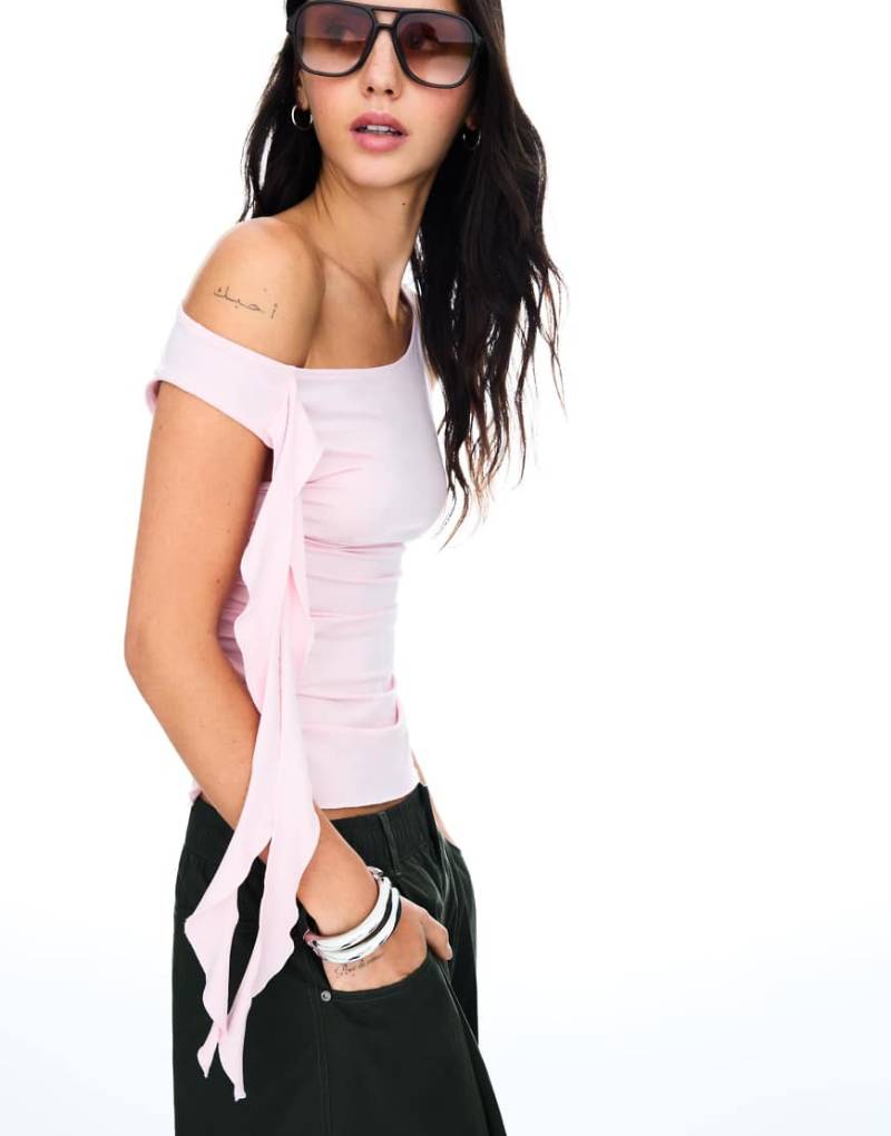 Bershka - Ärmelloses T-Shirt in Rosa mit Bindedetail von Bershka