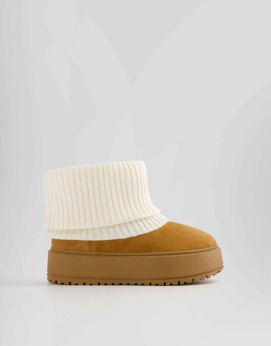 Bershka - Ankle-Boots im Socken-Stil in Braun mit Plateausohle-Neutral von Bershka