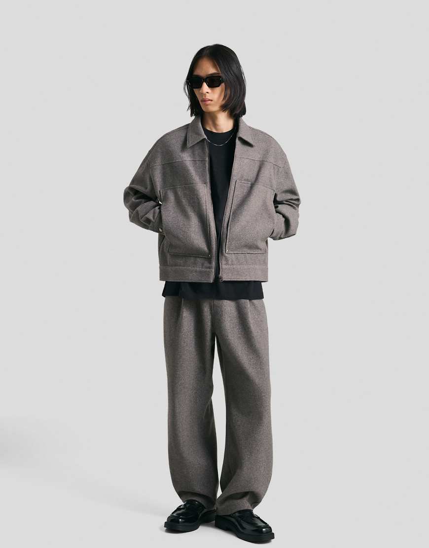 Bershka - Balloon Fit Flanellhose in Grau von Bershka