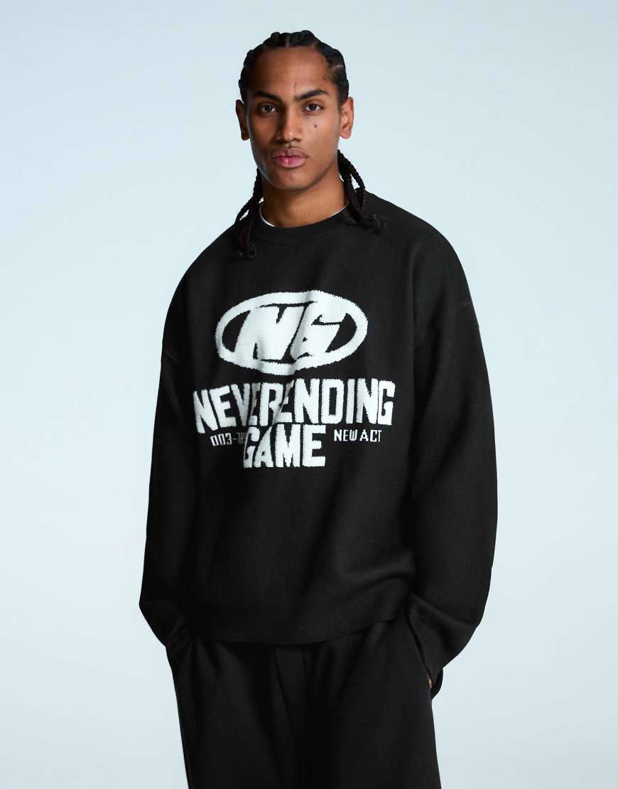 Bershka - Bedruckter Pullover in Schwarz von Bershka