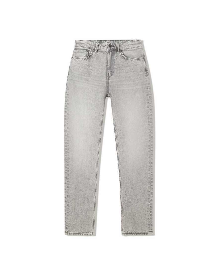 Bershka - Bequeme Mom-Jeans in Hellgrau mit hohem Bund von Bershka