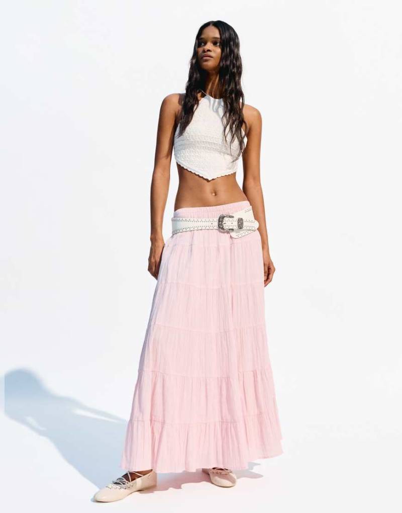 Bershka - Boho-Maxirock in Rosa von Bershka