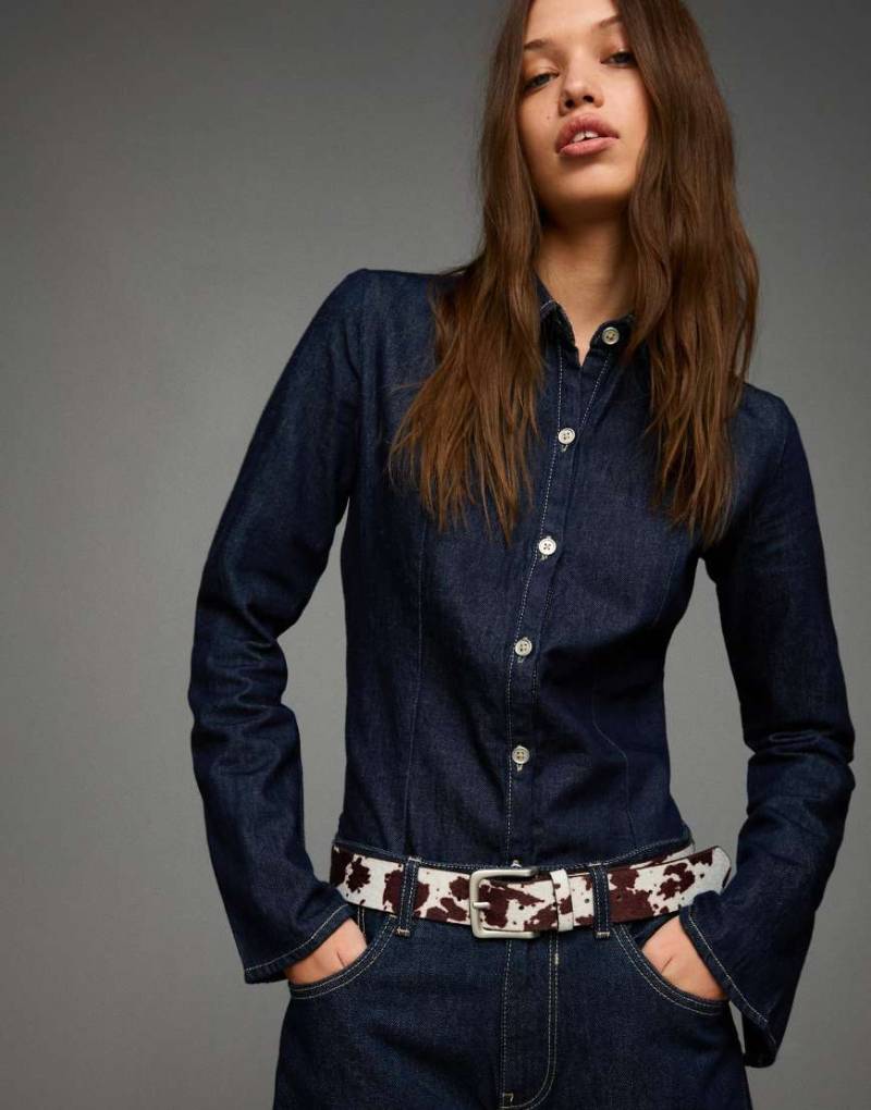 Bershka - Breiter Gürtel in Braun mit Lederoptik-Brown von Bershka