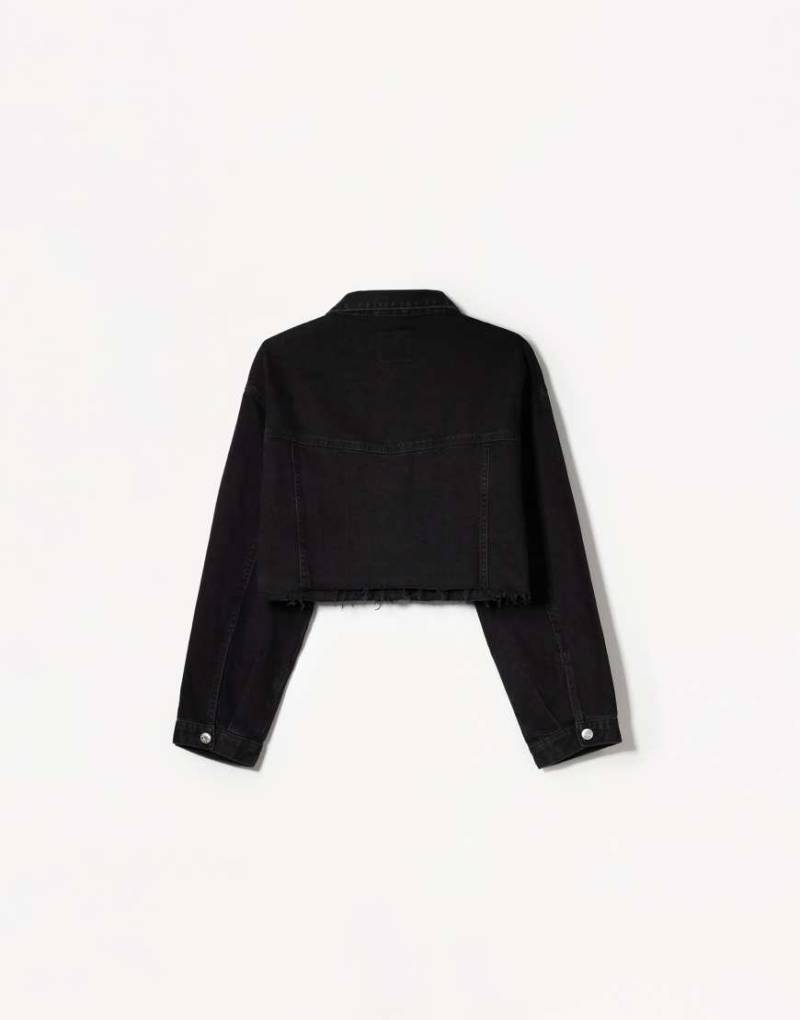 Bershka - Cropped Jeansjacke in Schwarz von Bershka