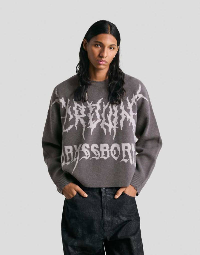 Bershka - Cropped-Pullover in Grau aus bedrucktem Jacquard von Bershka