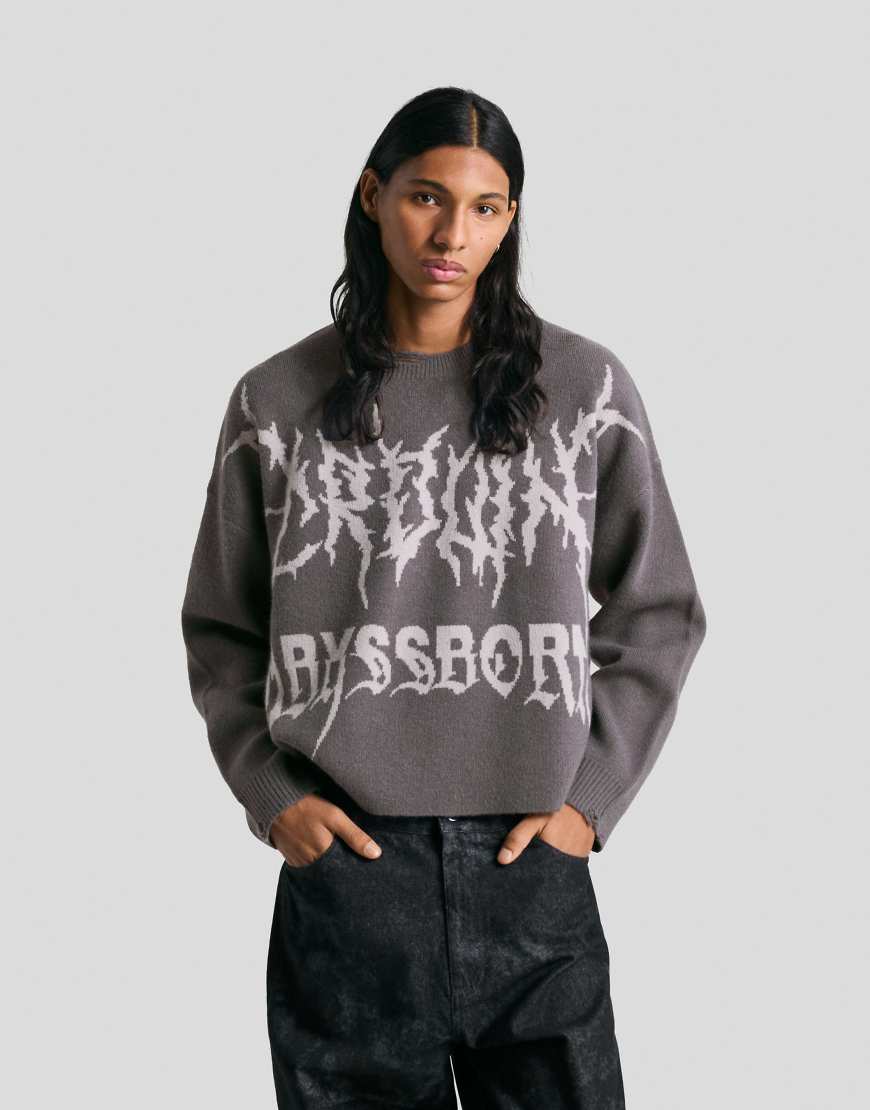 Bershka - Cropped-Pullover in Grau aus bedrucktem Jacquard von Bershka