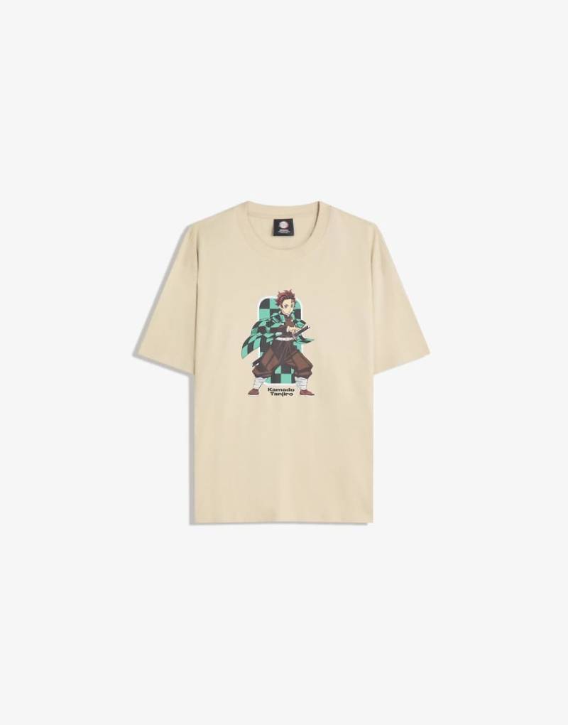 Bershka - Demon Slayer - Kurzärmliges T-Shirt in Camel-Neutral von Bershka