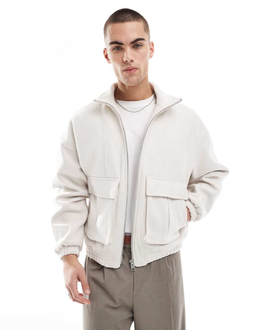 Bershka - Elegante Harrington-Jacke in Ecru-Neutral von Bershka