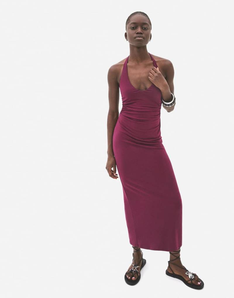 Bershka - Fließendes Midikleid in Burgunderrot von Bershka