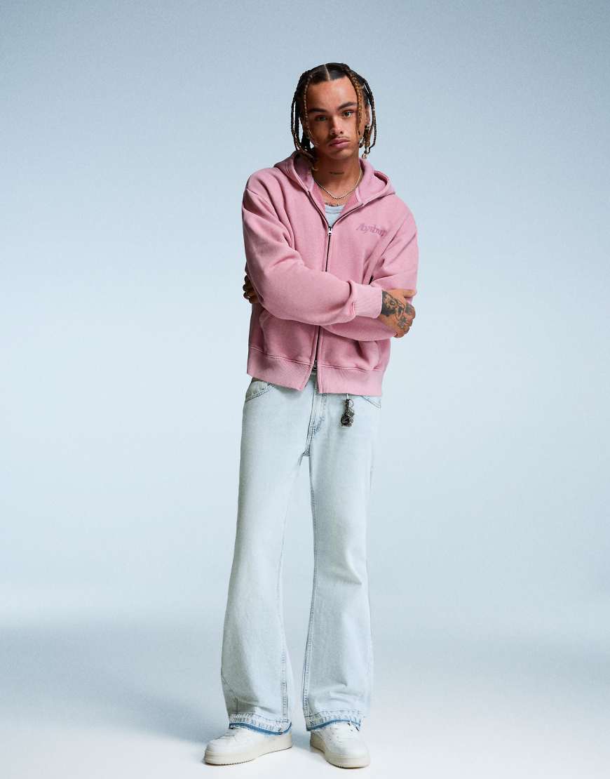 Bershka - Gerade Schlag-Jeans in Hellblau von Bershka