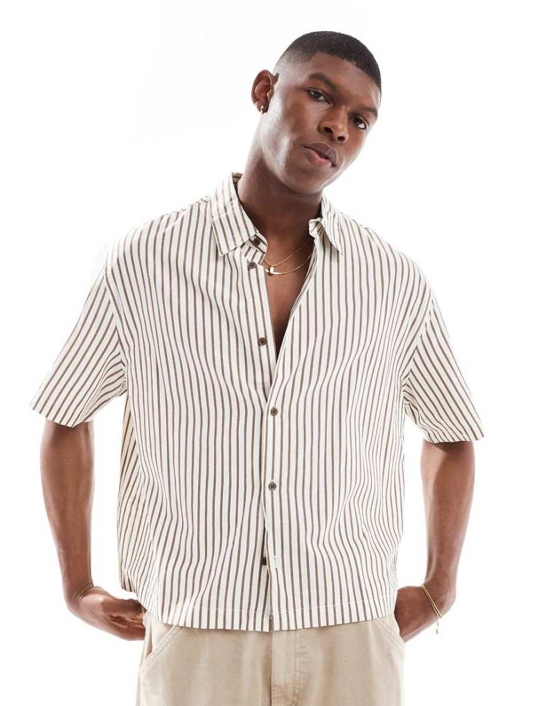 Bershka - Hemd in Beige mit Strukturstreifen-Neutral von Bershka