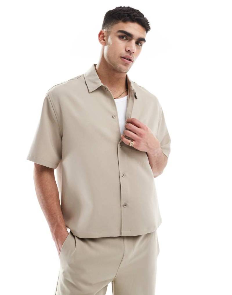 Bershka - Hochwertiges Hemd in Beige, Kombiteil-Neutral von Bershka