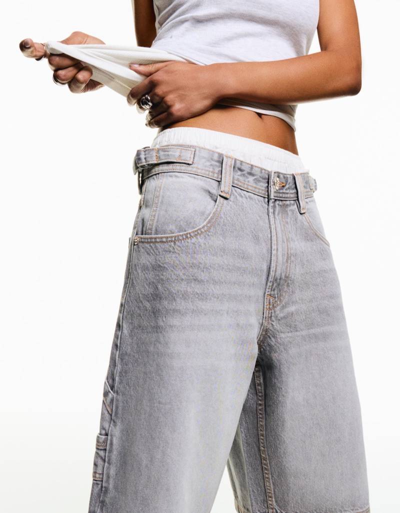 Bershka Jeans-Bermudas Im Balloon-Fit Damen 10-12 Grau von Bershka