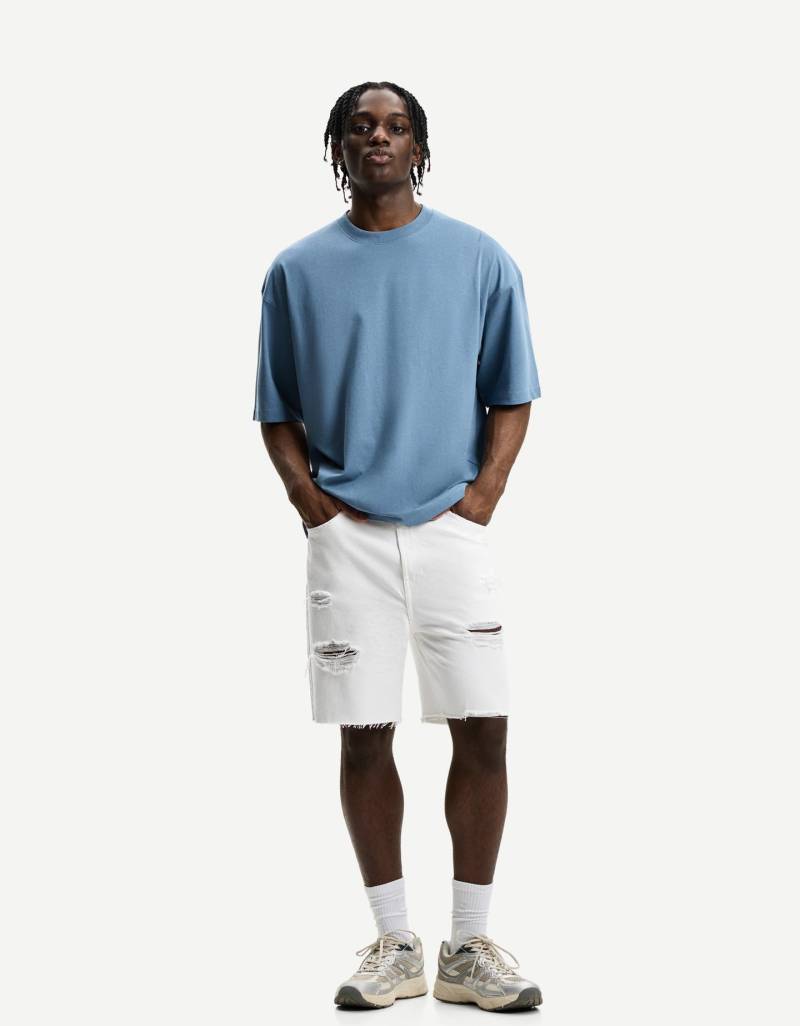 Bershka Jeans-Bermudashorts Mit Rissen Herren 42 Weiss von Bershka