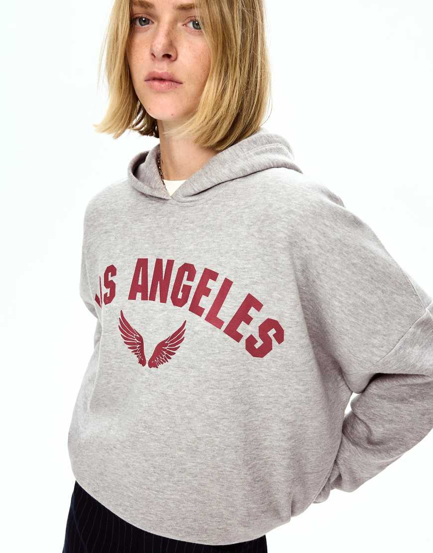 Bershka - Kapuzenpullover in Grau mit Print von Bershka