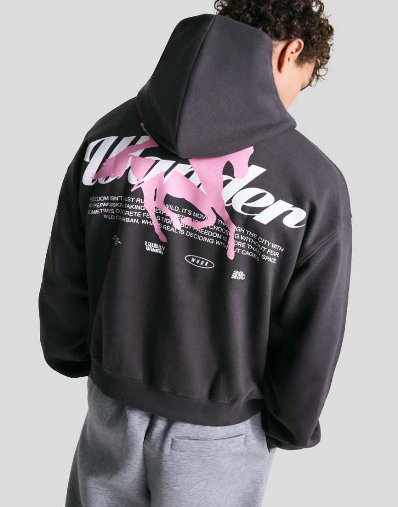 Bershka - Kapuzenpullover in Grau mit Print von Bershka