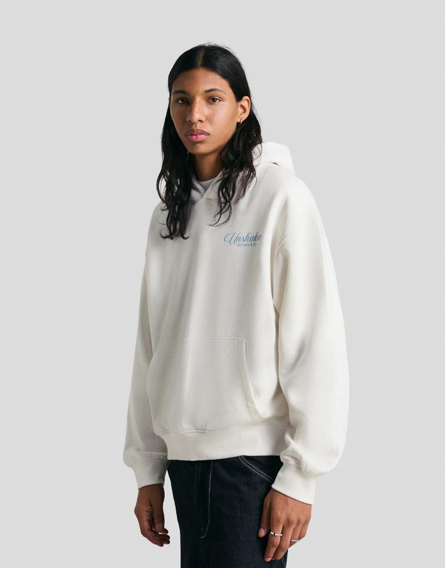 Bershka - Kapuzenpullover in Weiß mit Print von Bershka