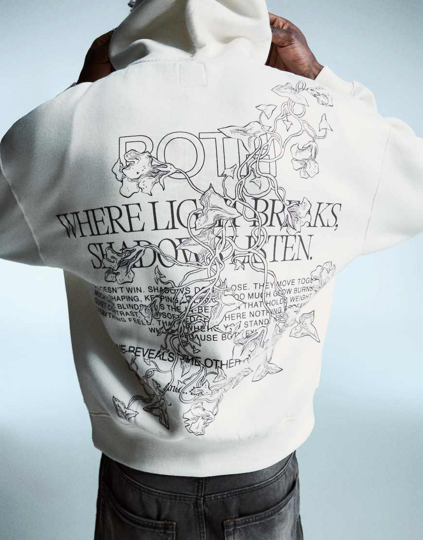 Bershka - Kapuzenpullover in Weiß mit Print von Bershka