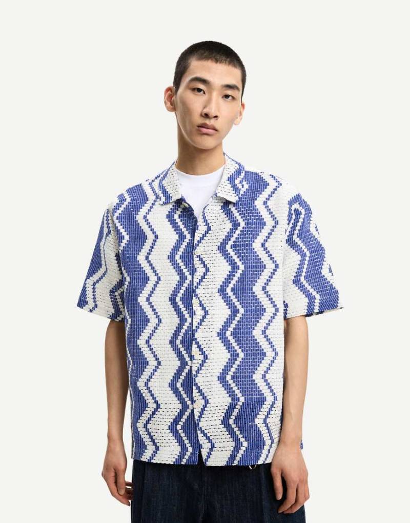 Bershka - Kurzärmliges Häkel-Hemd in Jeansblau von Bershka