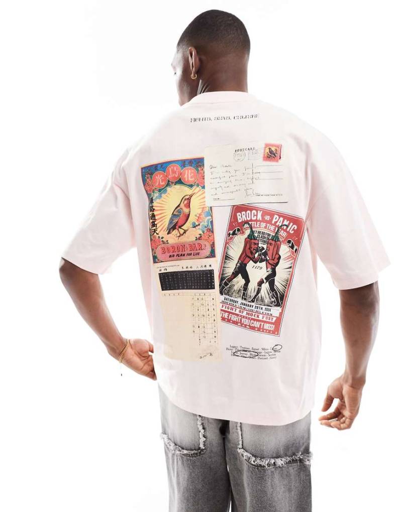 Bershka - Kurzärmliges Oversize-T-Shirt in Rosa mit Print von Bershka