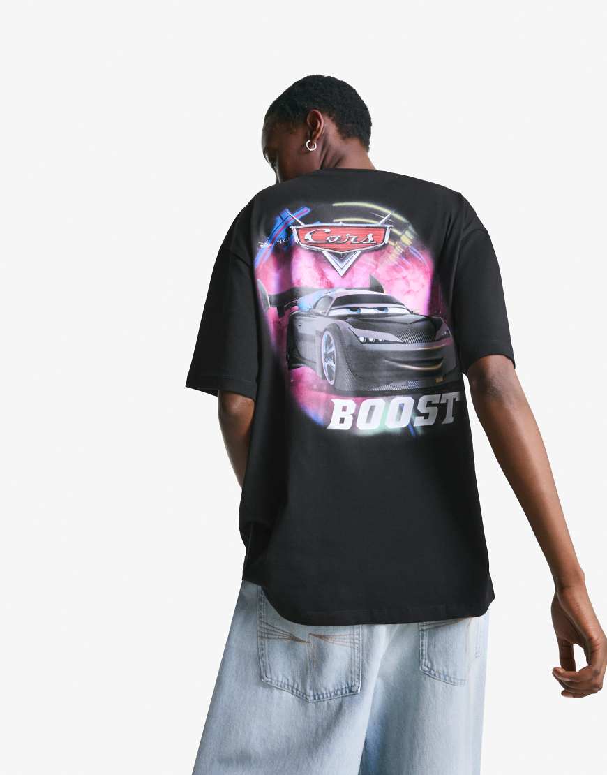 Bershka - Kurzärmliges T-Shirt in Schwarz mit „Cars"-Grafikprint von Bershka