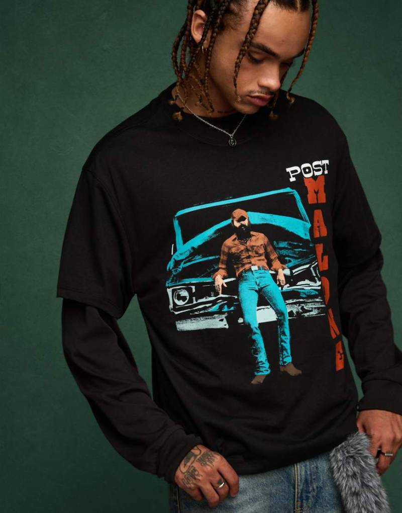 Bershka - Kurzärmliges T-Shirt in Schwarz mit „Post Malone"-Print von Bershka